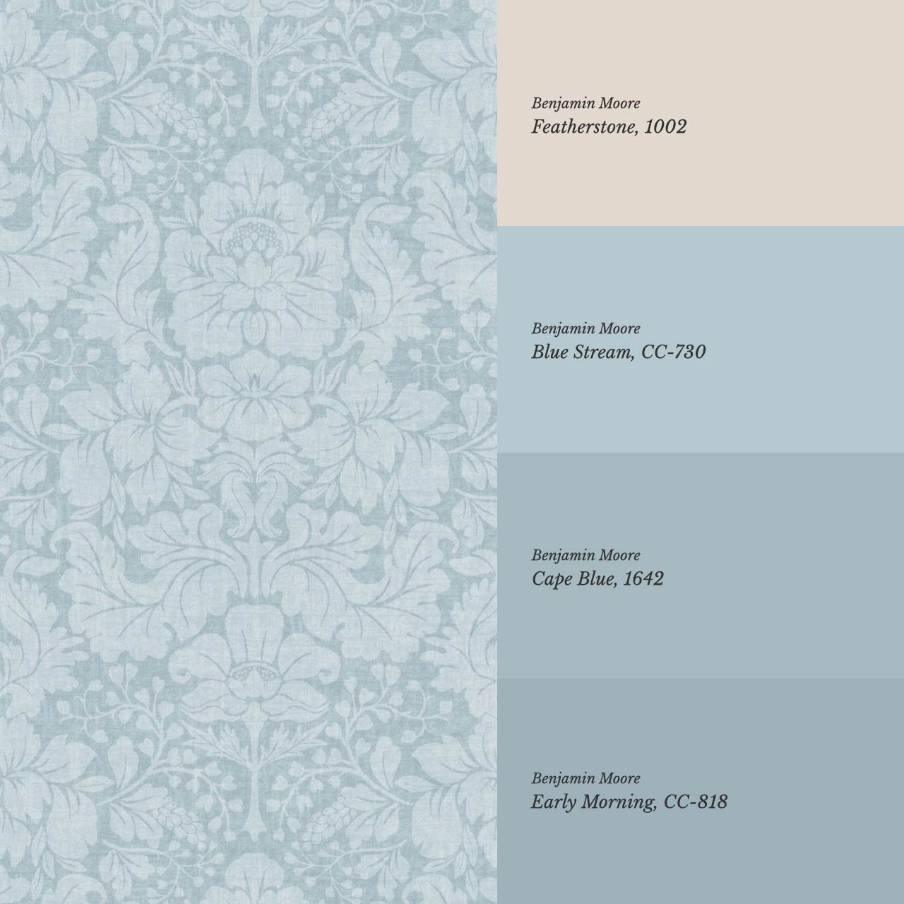 Varvaara Floral Damask Cloud Blue Wallpaper