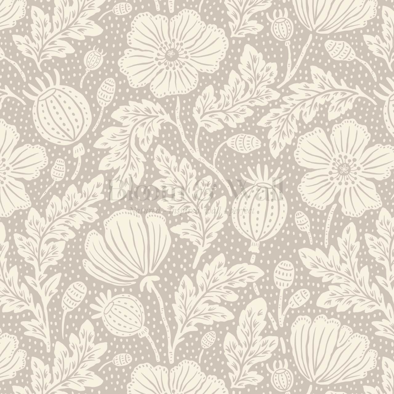Vega Victorian Poppies Ivory Warm Stone Wallpaper