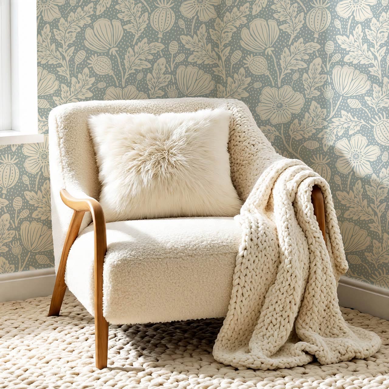 Vega Victorian Poppies Sky Butter Wallpaper
