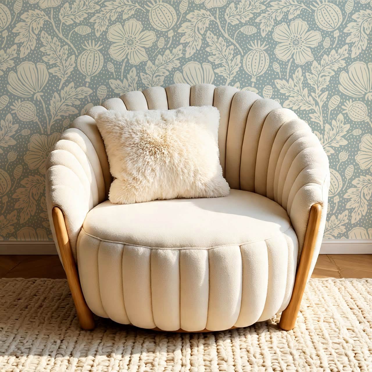 Vega Victorian Poppies Sky Butter Wallpaper