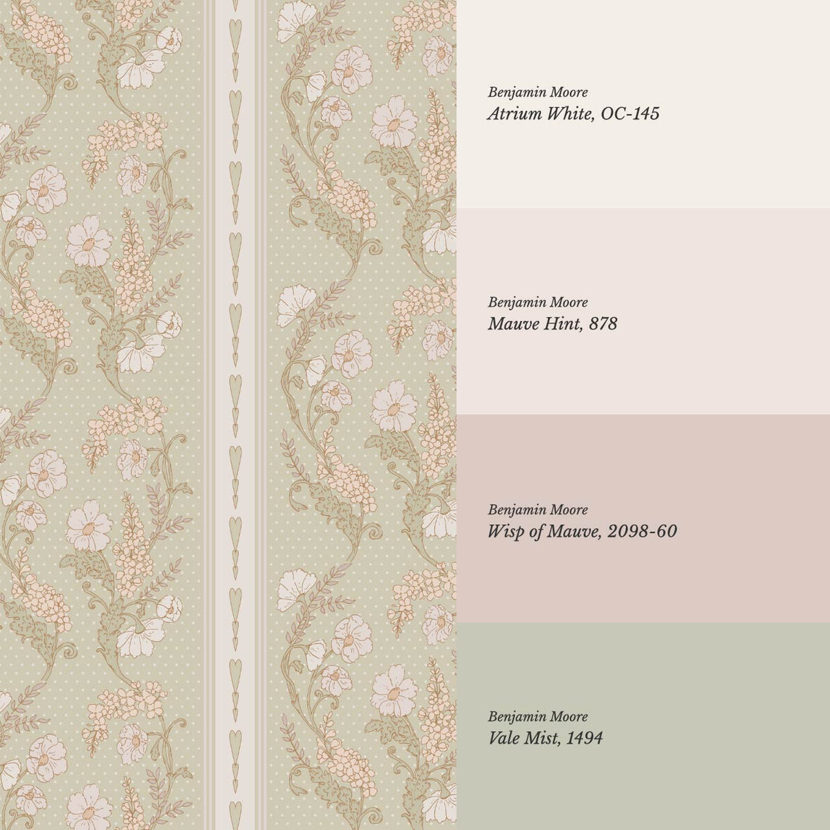 Veronica Fanciful Vines Soft Sage Coral Wallpaper