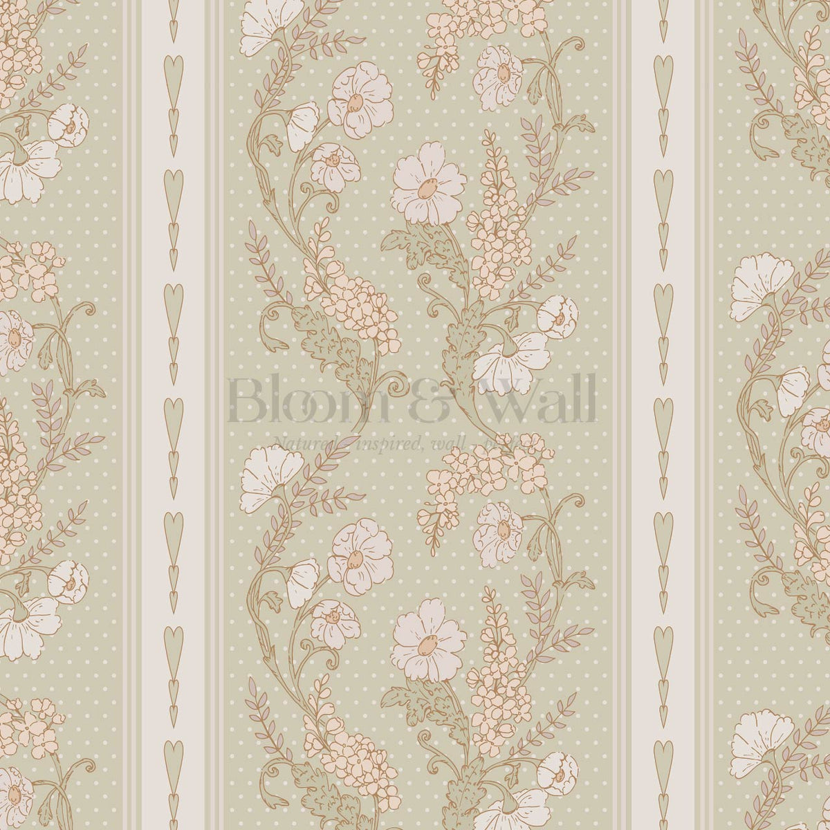 Veronica Fanciful Vines Soft Sage Coral Wallpaper