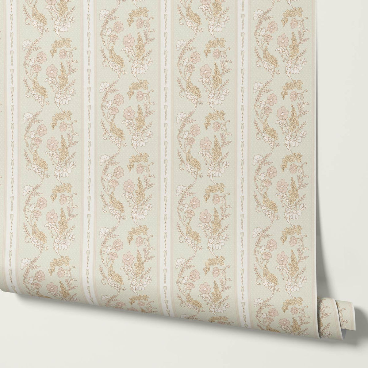 Veronica Fanciful Vines Pale Sage Soft Pink Wallpaper