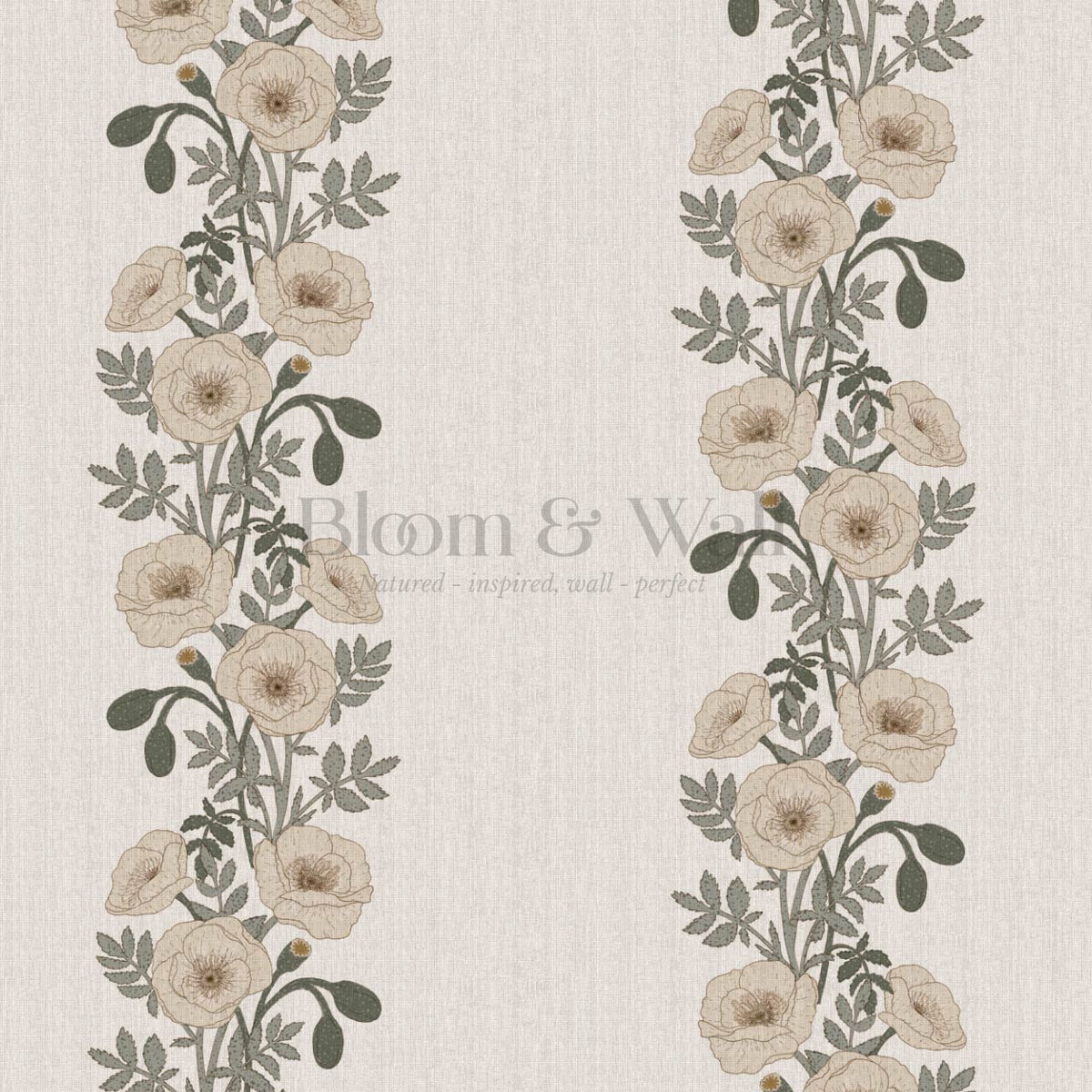 Vessa Poppy Garland Olive Green Ivory Wallpaper