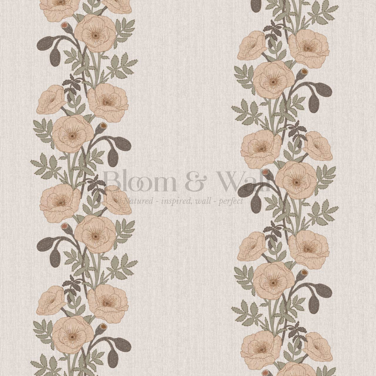 Vessa Poppy Garland Sage Coral Wallpaper