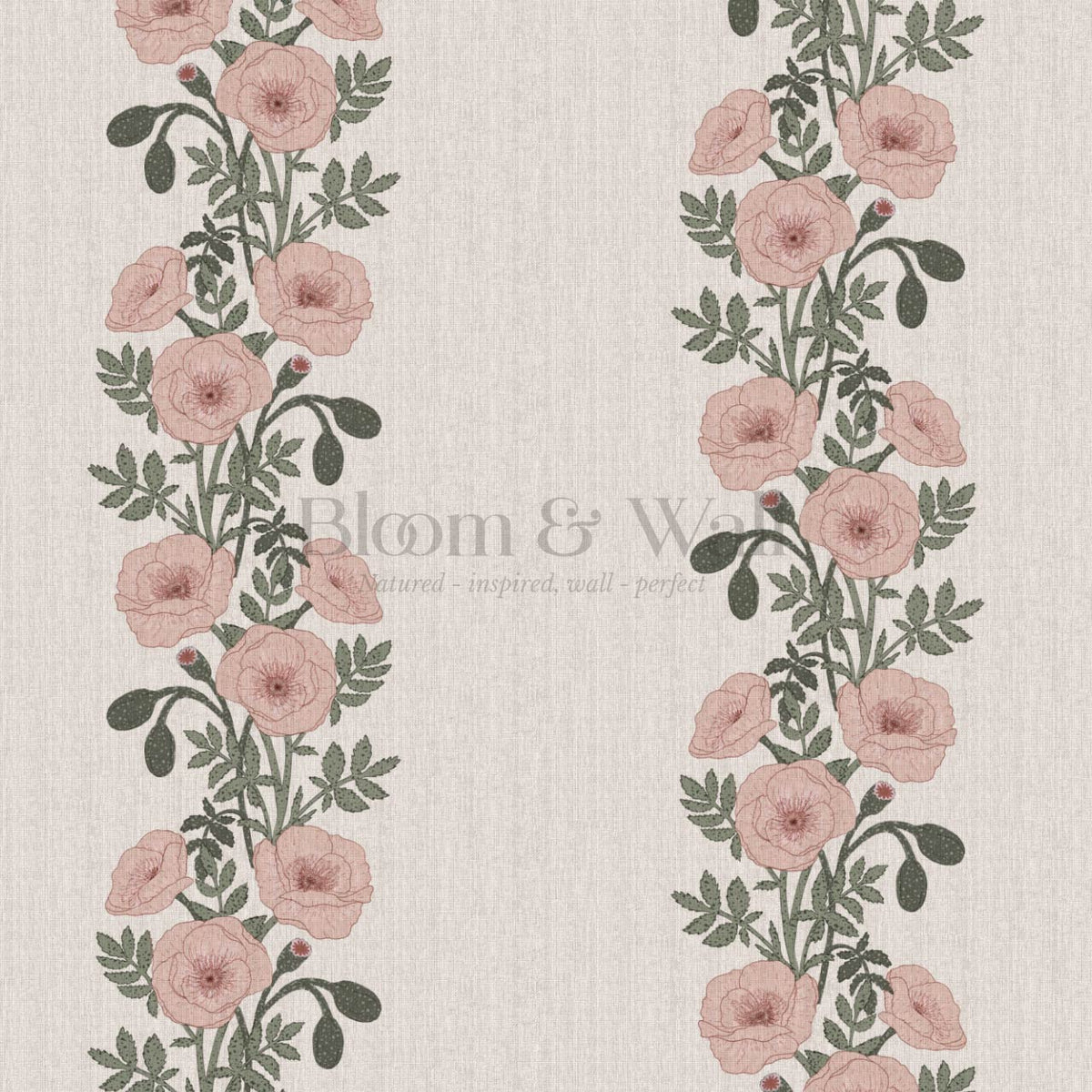 Vessa Poppy Garland Sage Blush Wallpaper