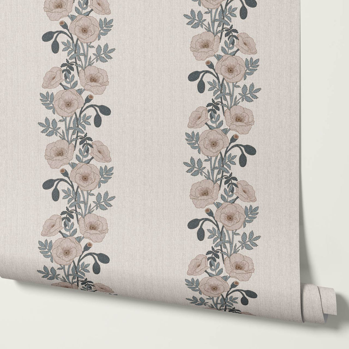 Vessa Poppy Garland Slate Rose Dust Wallpaper