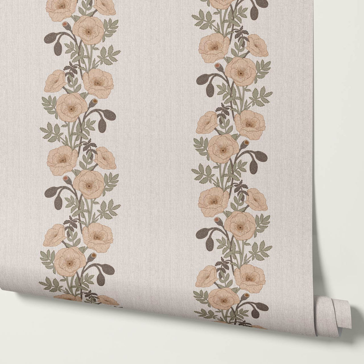 Vessa Poppy Garland Sage Coral Wallpaper