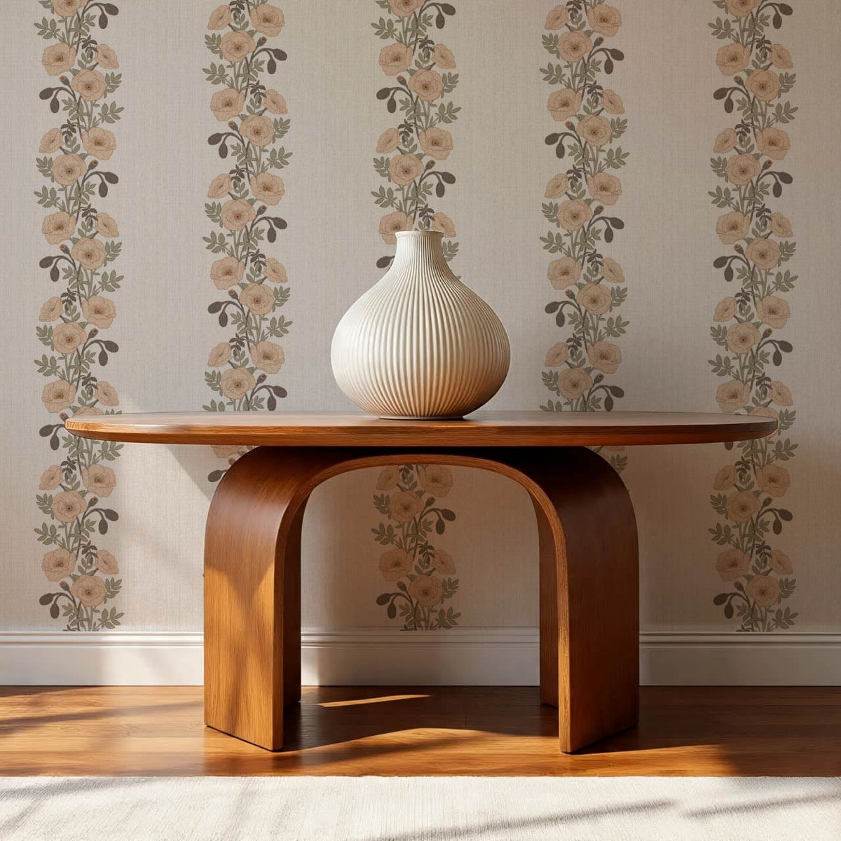 Vessa Poppy Garland Sage Coral Wallpaper