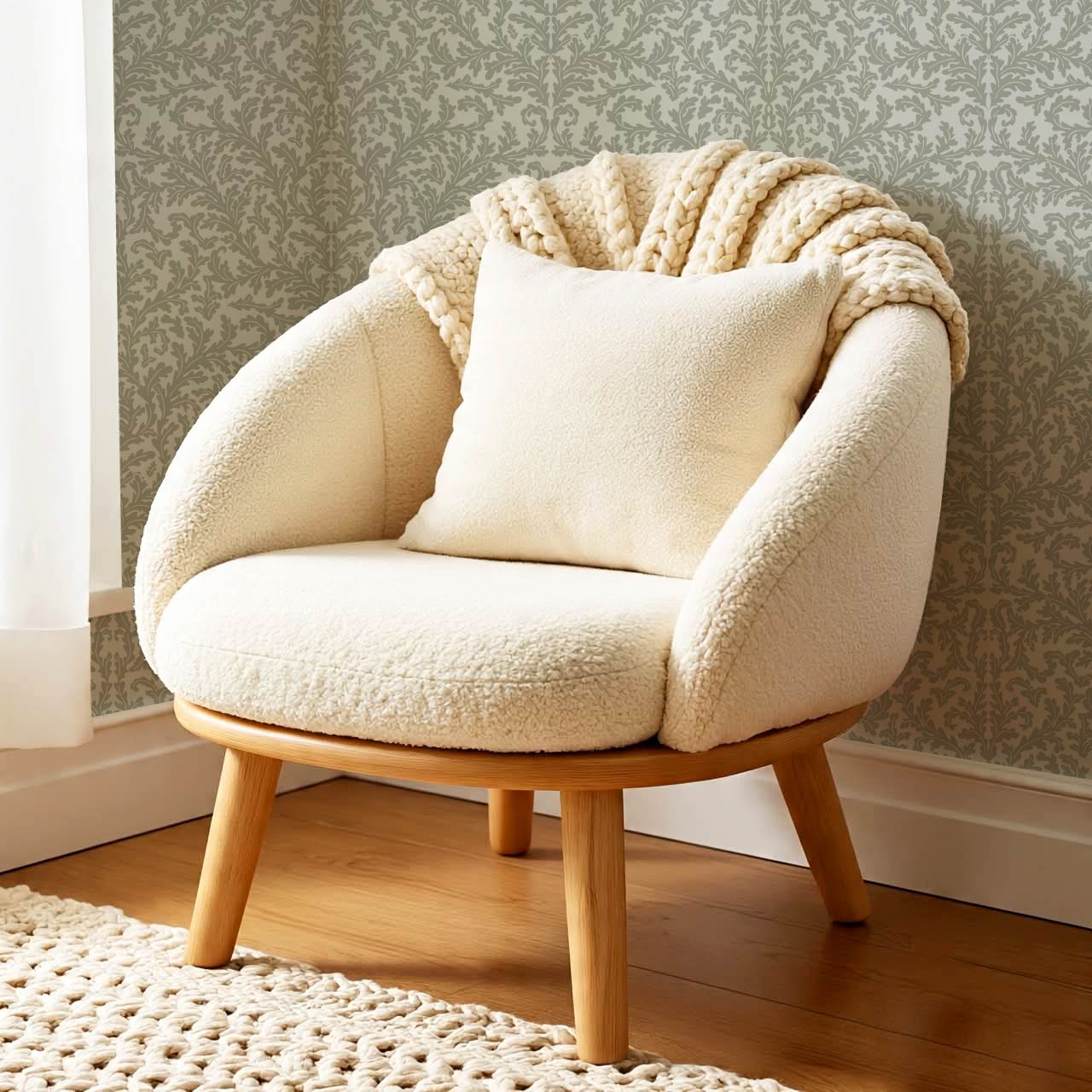 Villa Large Soft Laurel Scroll Sage Green Wallpaper
