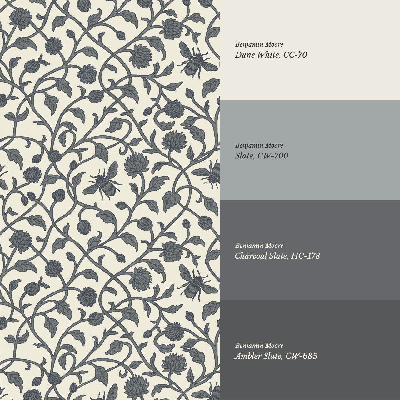 Vita Clover Vines Bees Slate Wallpaper