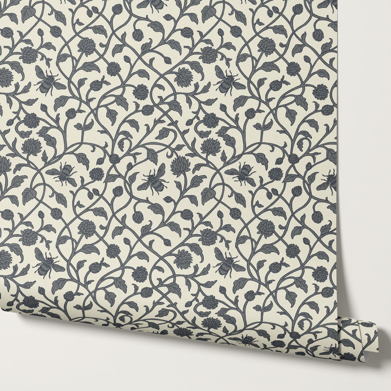 Vita Clover Vines Bees Slate Wallpaper