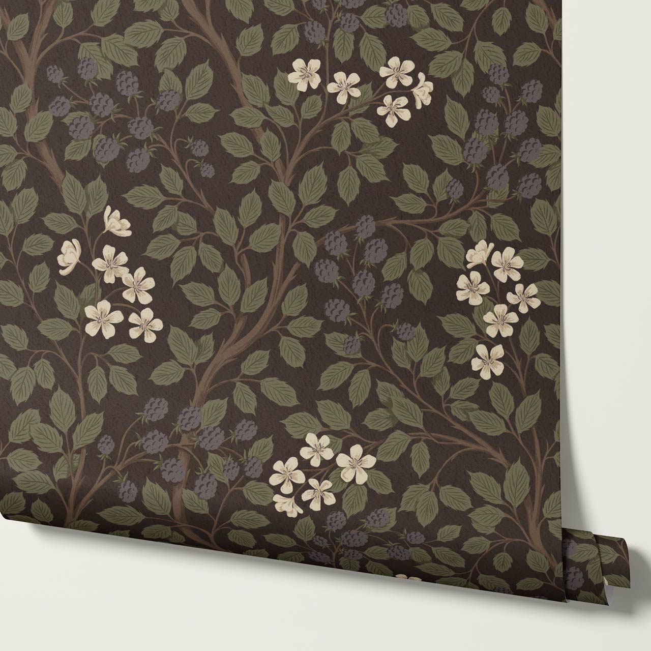 Vivian Blackberry Olive Deep Brown Wallpaper