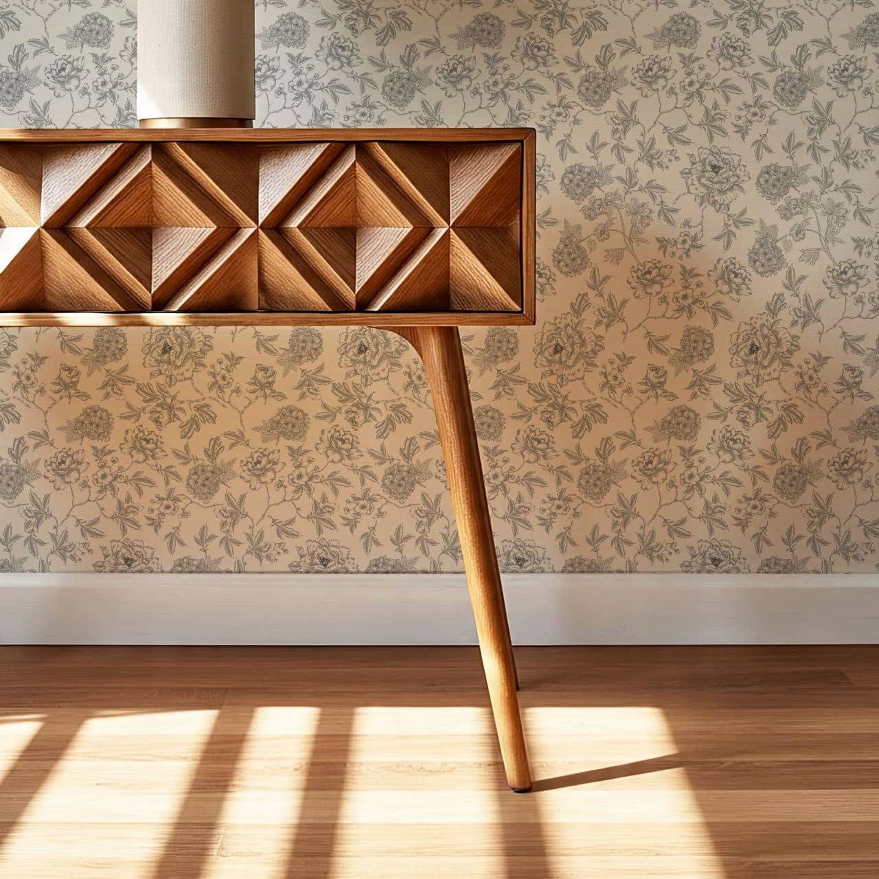 Vivienne Peony and Hydrangea Garden Gray Wallpaper