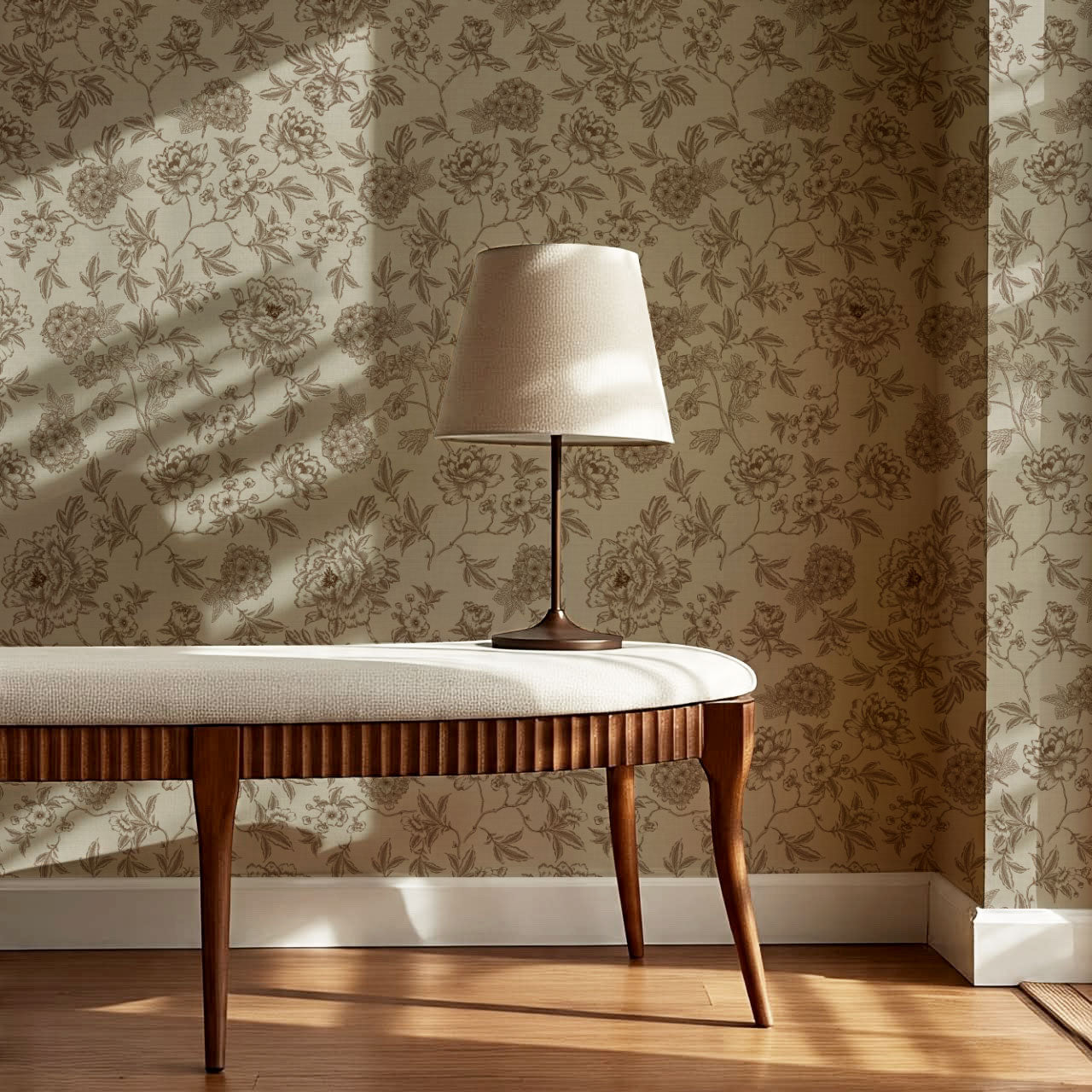 Vivienne Peony and Hydrangea Garden Tudor Brown Wallpaper