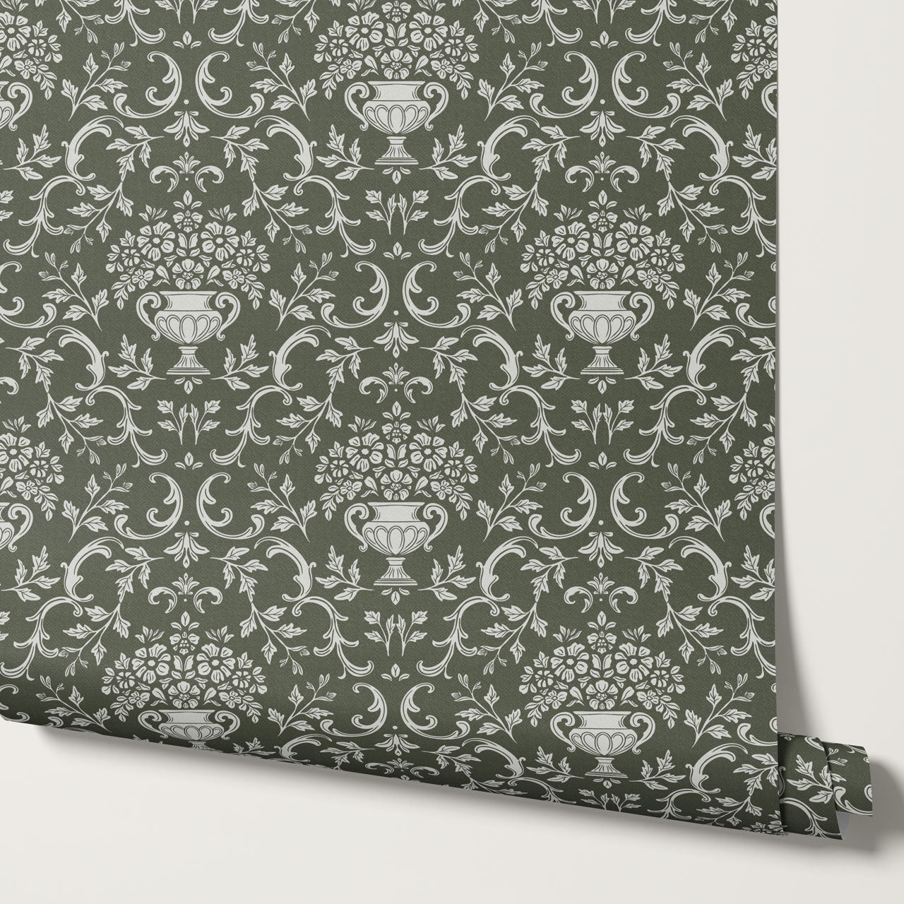 Vivienne Vase and Garland Forest Wallpaper
