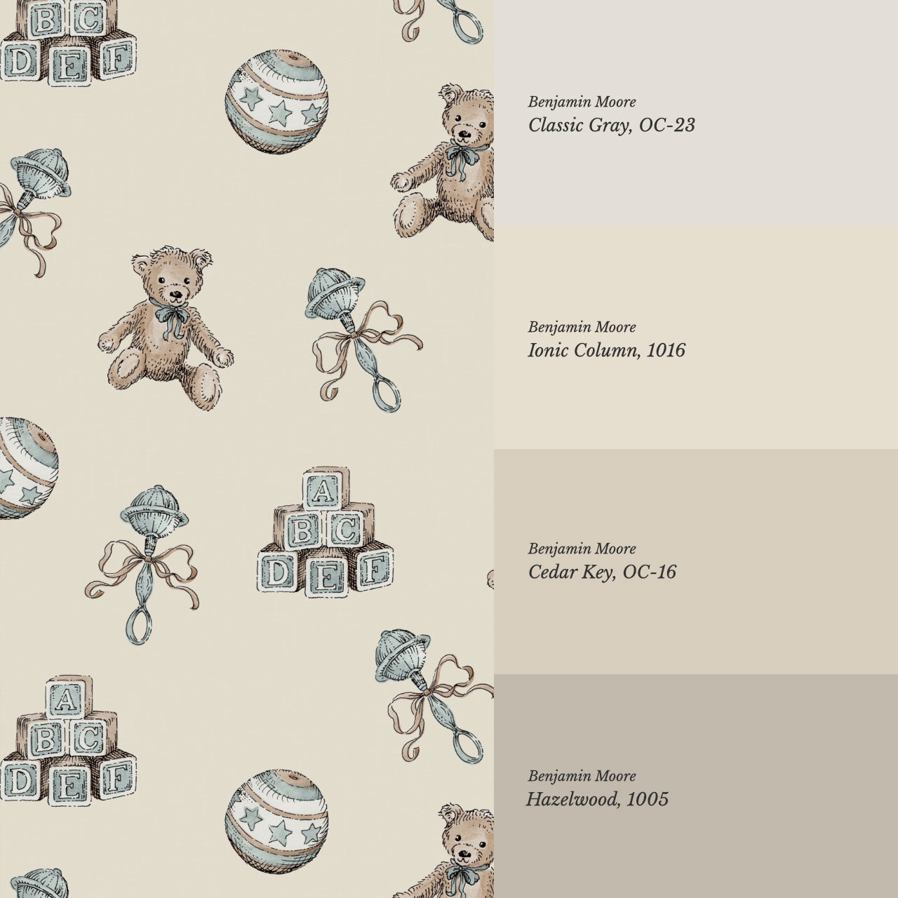 Willow Vintage Toys Antique Teal Brown Wallpaper