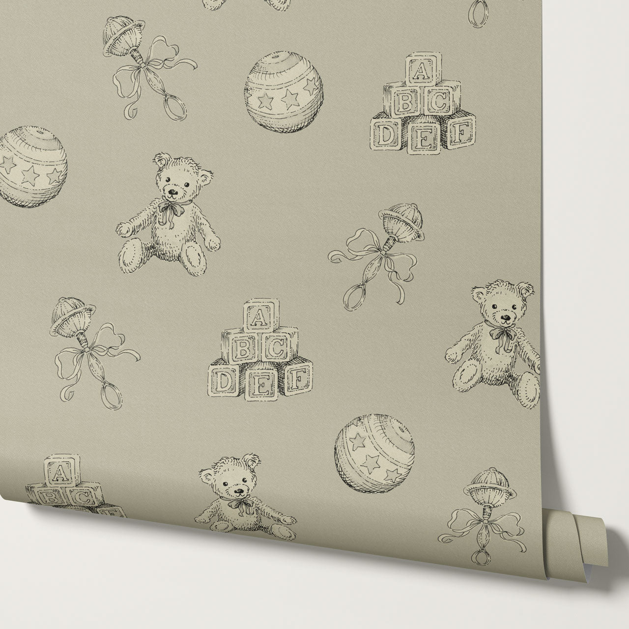 Willow Vintage Toys Antique Olive Wallpaper