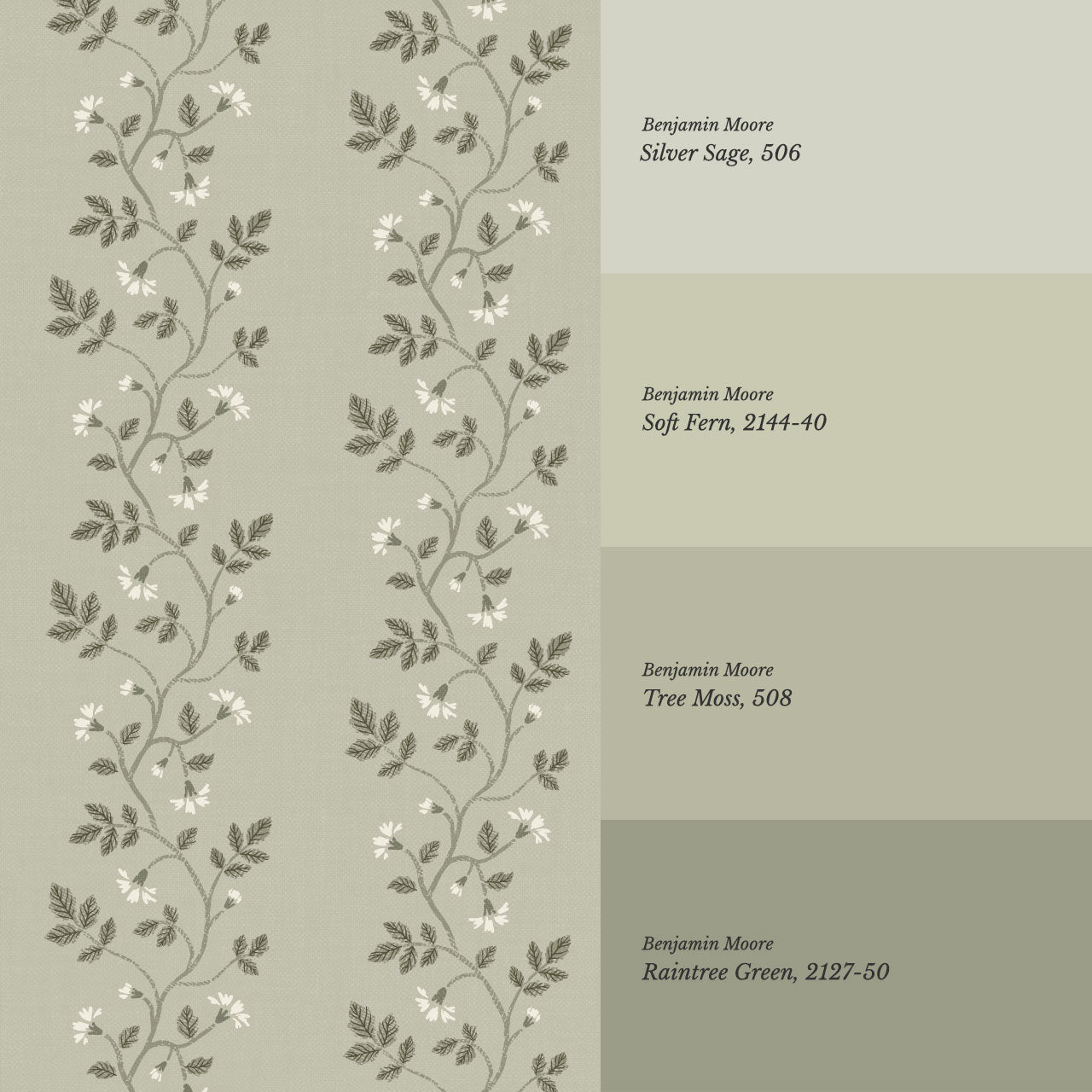 Wrenley Farmhouse Trailing Floral Stripes Sage Wallpaper