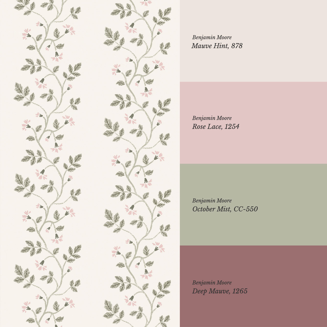 Wrenley Farmhouse Trailing Floral Stripes Pink Wallpaper