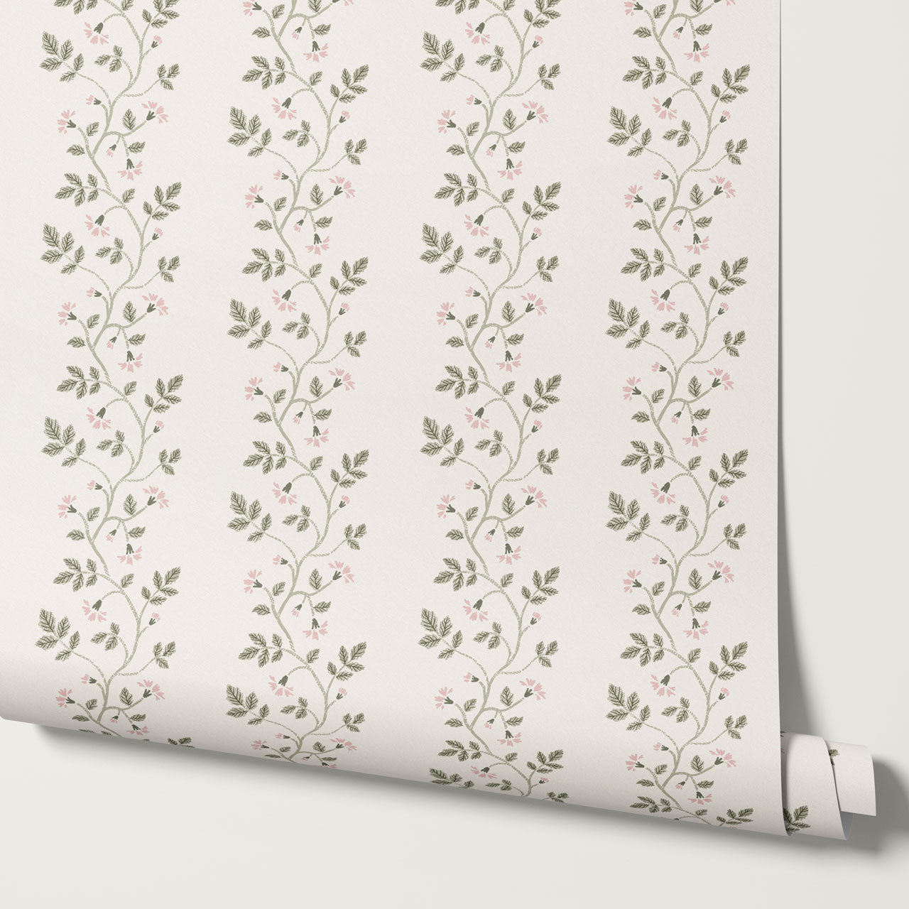 Wrenley Farmhouse Trailing Floral Stripes Pink Wallpaper