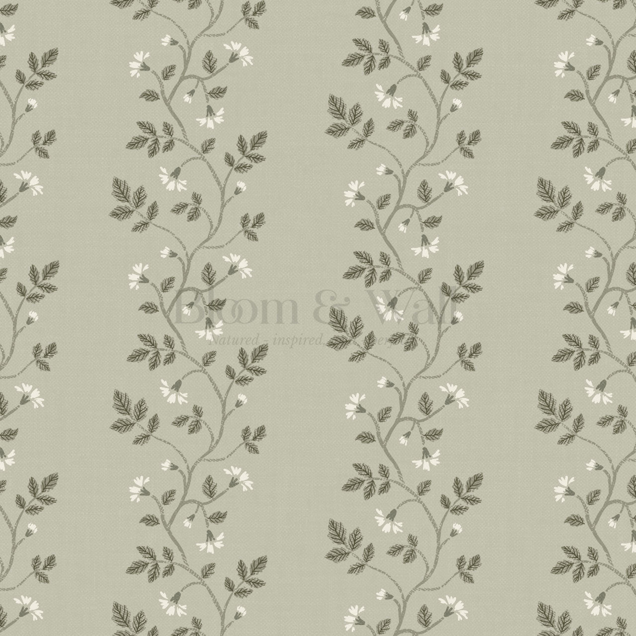 Wrenley Farmhouse Trailing Floral Stripes Sage Wallpaper