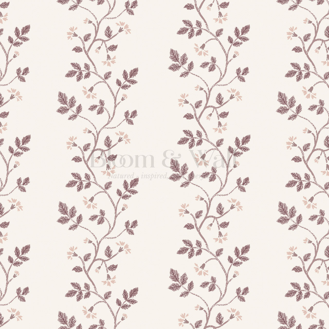 Wrenley Farmhouse Trailing Floral Stripes Mauve Wallpaper