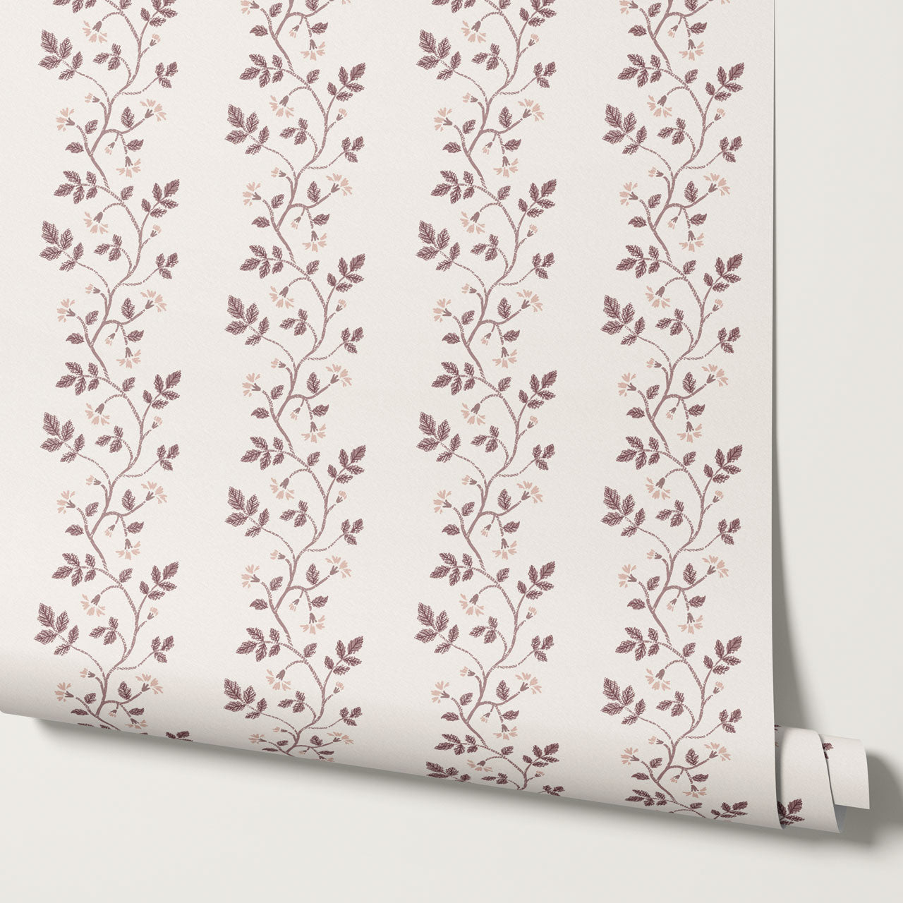 Wrenley Farmhouse Trailing Floral Stripes Mauve Wallpaper