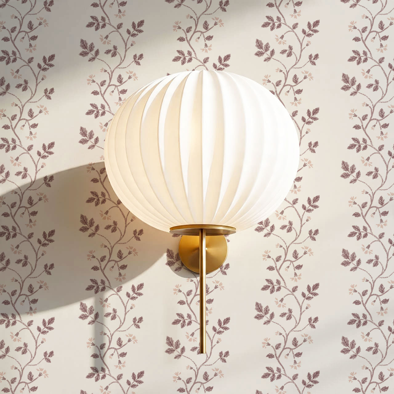 Wrenley Farmhouse Trailing Floral Stripes Mauve Wallpaper