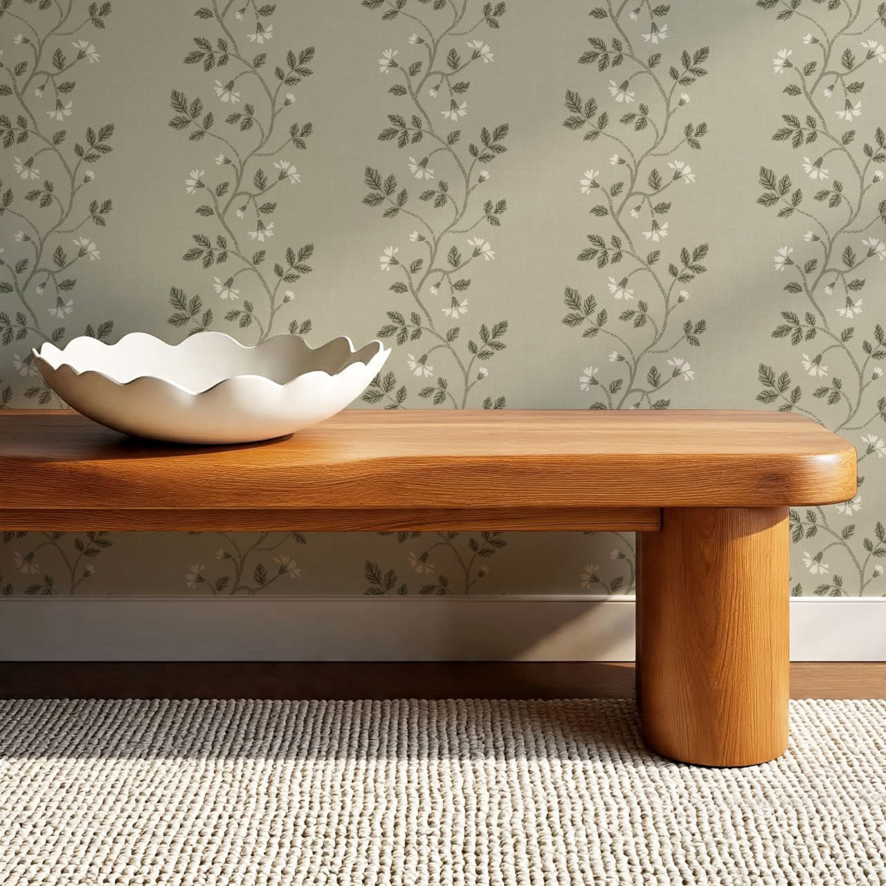 Wrenley Farmhouse Trailing Floral Stripes Sage Wallpaper