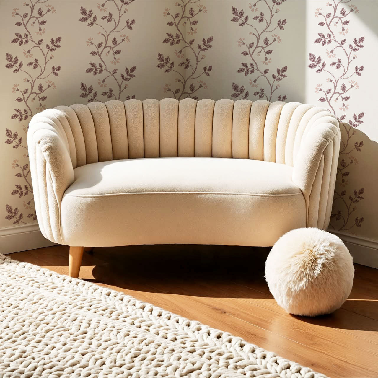 Wrenley Farmhouse Trailing Floral Stripes Mauve Wallpaper