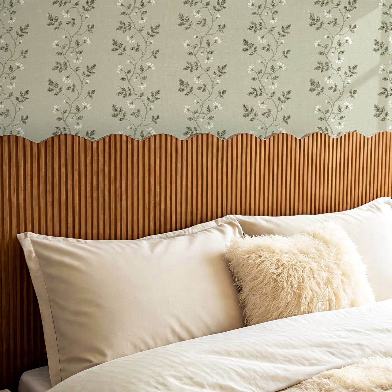 Wrenley Farmhouse Trailing Floral Stripes Sage Wallpaper