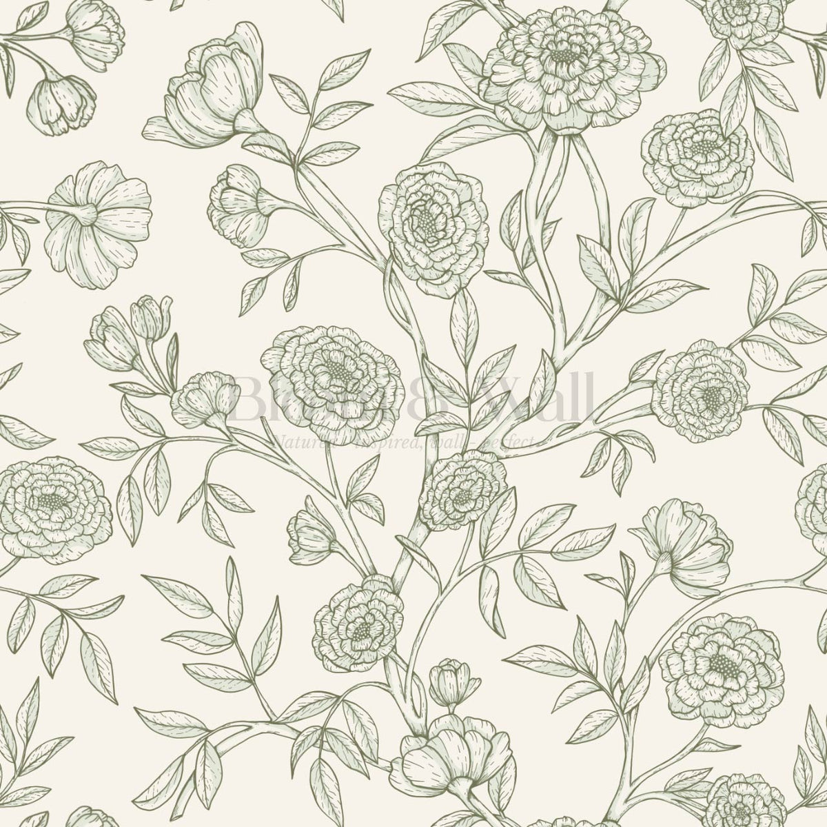 Ysabel Trailing Vines Cream Forest Green Wallpaper