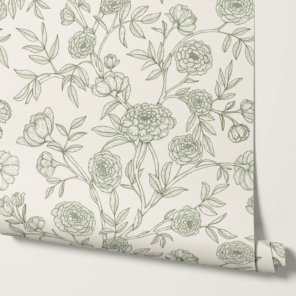 Ysabel Trailing Vines Cream Forest Green Wallpaper