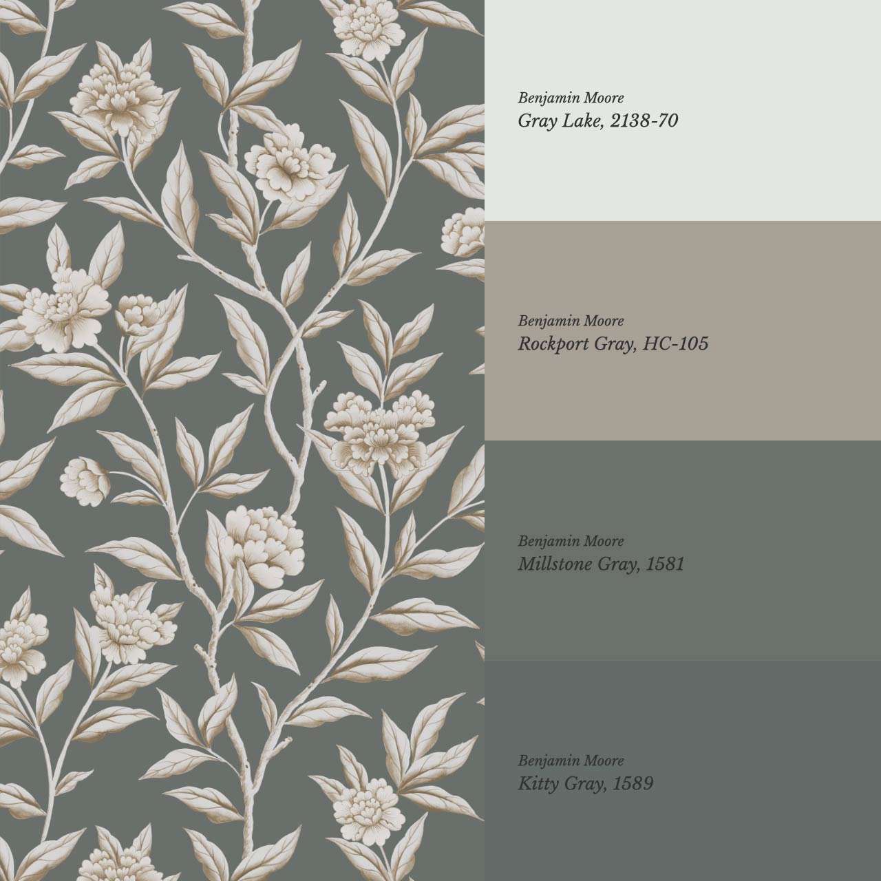 Yvette Peony Whisper Chinoiserie Deep Olive Taupe Wallpaper