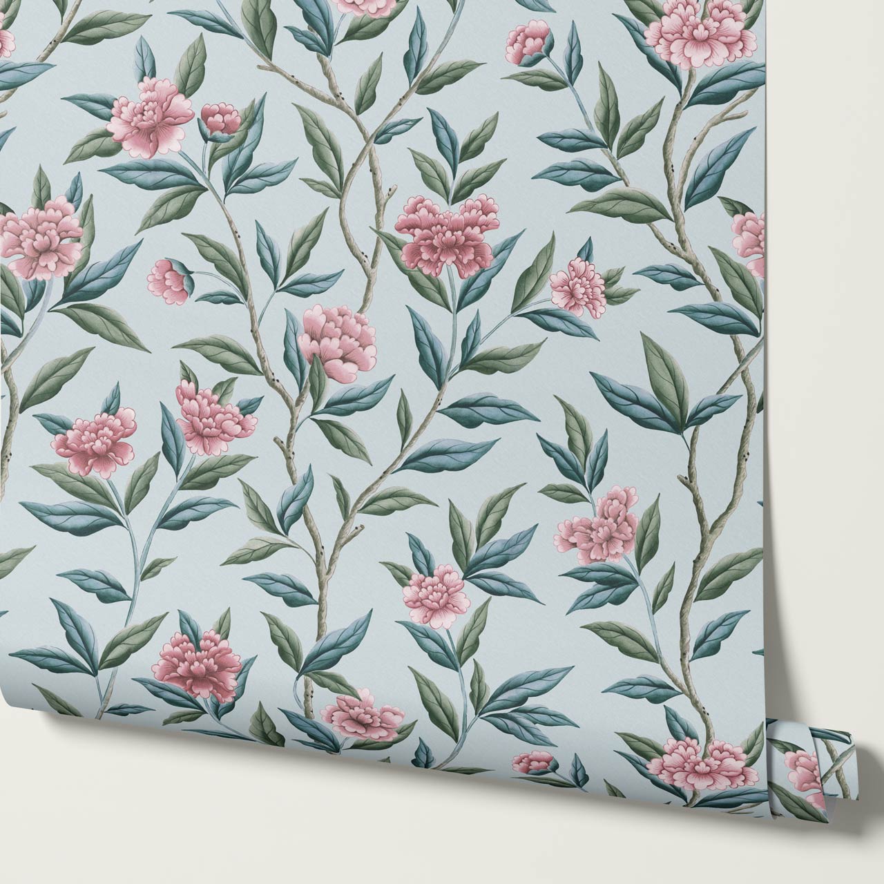Yvette Peony Whisper Chinoiserie Sky Green Wallpaper
