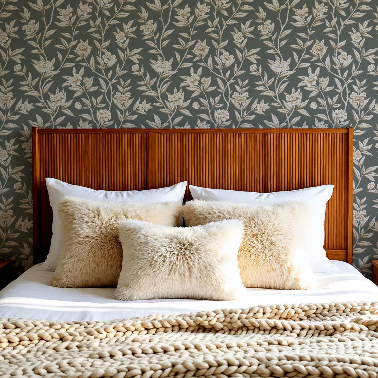 Yvette Peony Whisper Chinoiserie Deep Olive Taupe Wallpaper