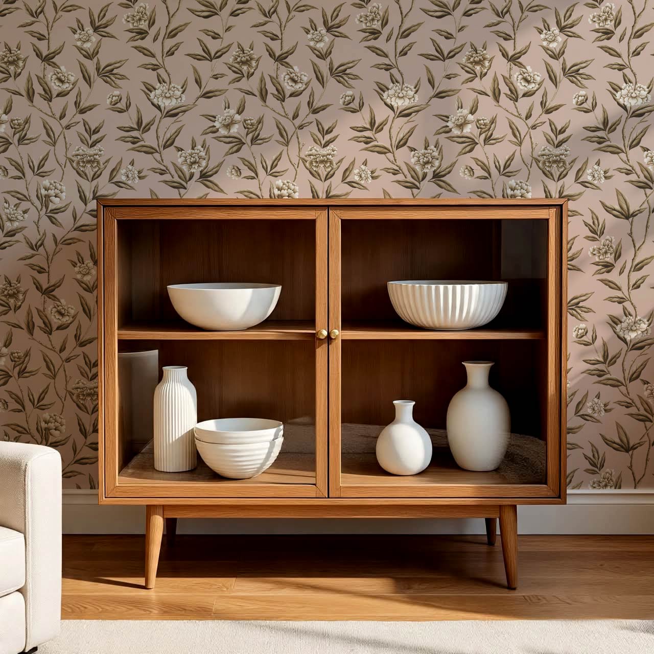 Yvette Peony Whisper Chinoiserie Clay Earth Wallpaper