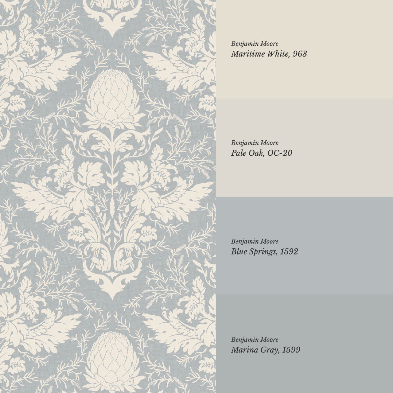 Zanda Artichoke Large Damask French Blue Wallpaper