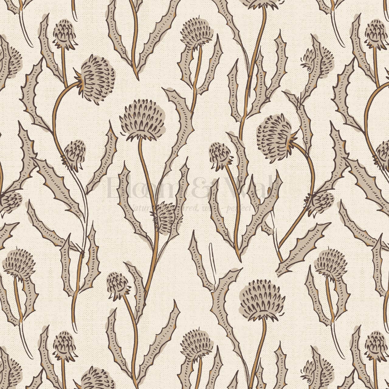 Zara Thistle Blooms Linen Beige Wallpaper
