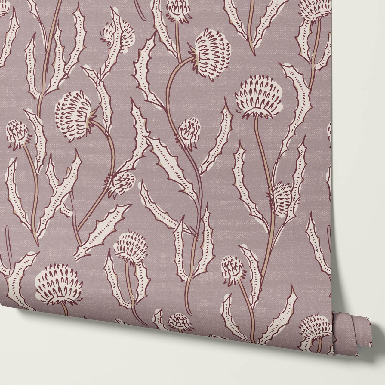 Zara Thistle Blooms Deep Mauve Wallpaper