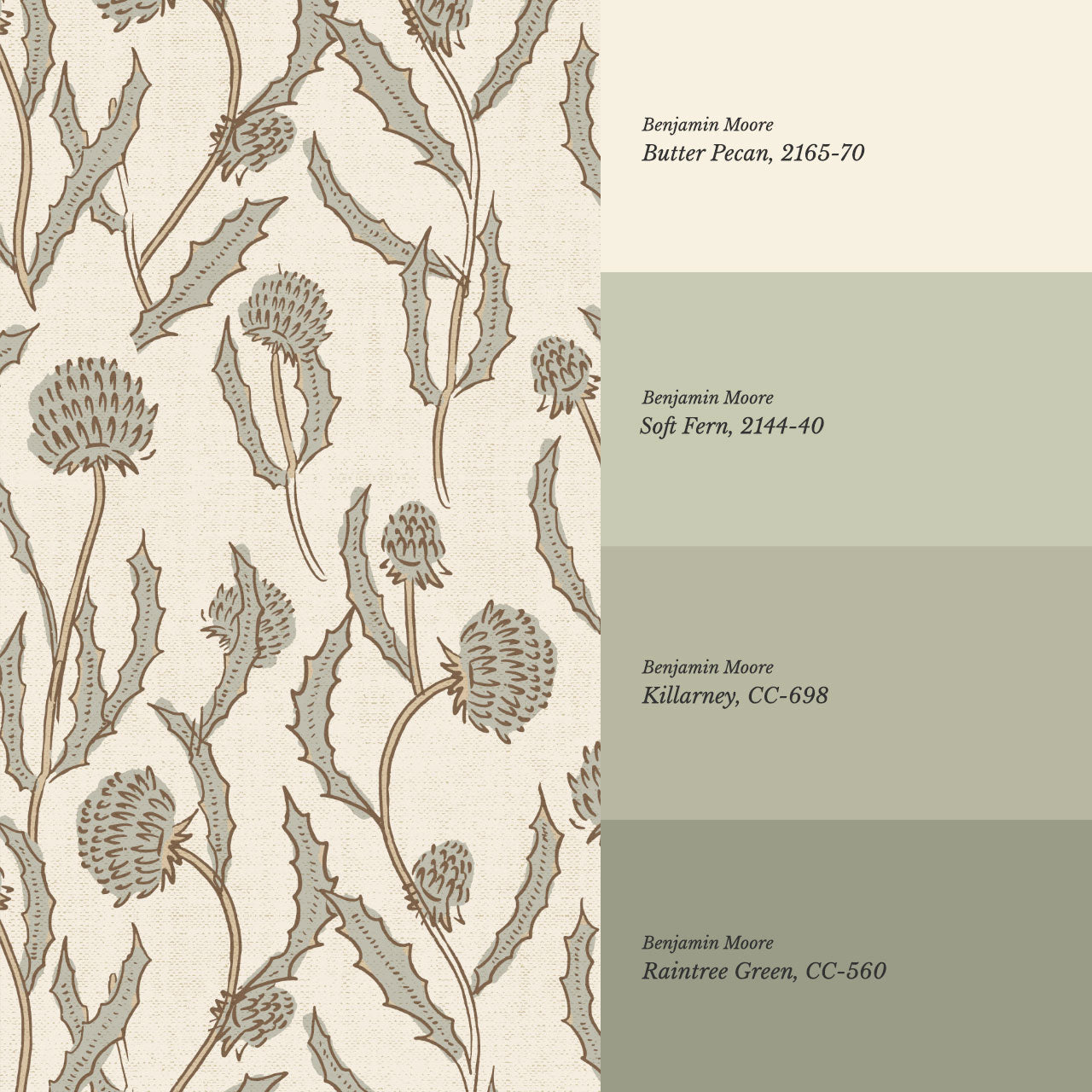 Zara Thistle Blooms Neutral Sage Wallpaper