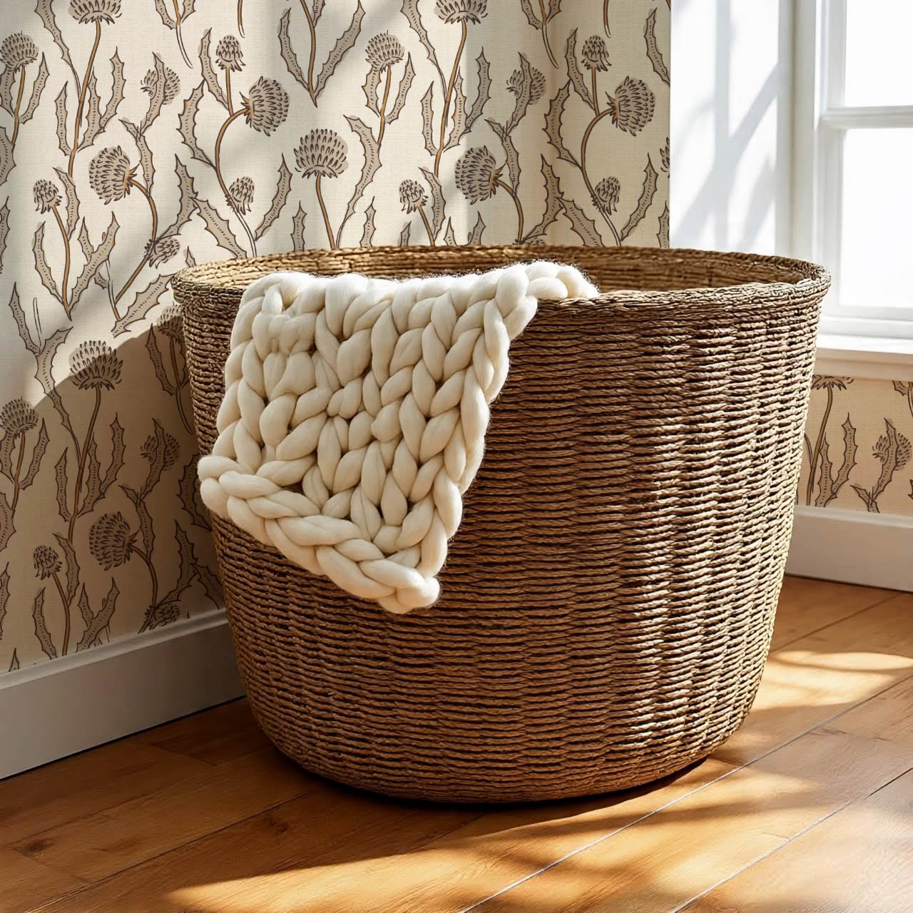 Zara Thistle Blooms Linen Beige Wallpaper