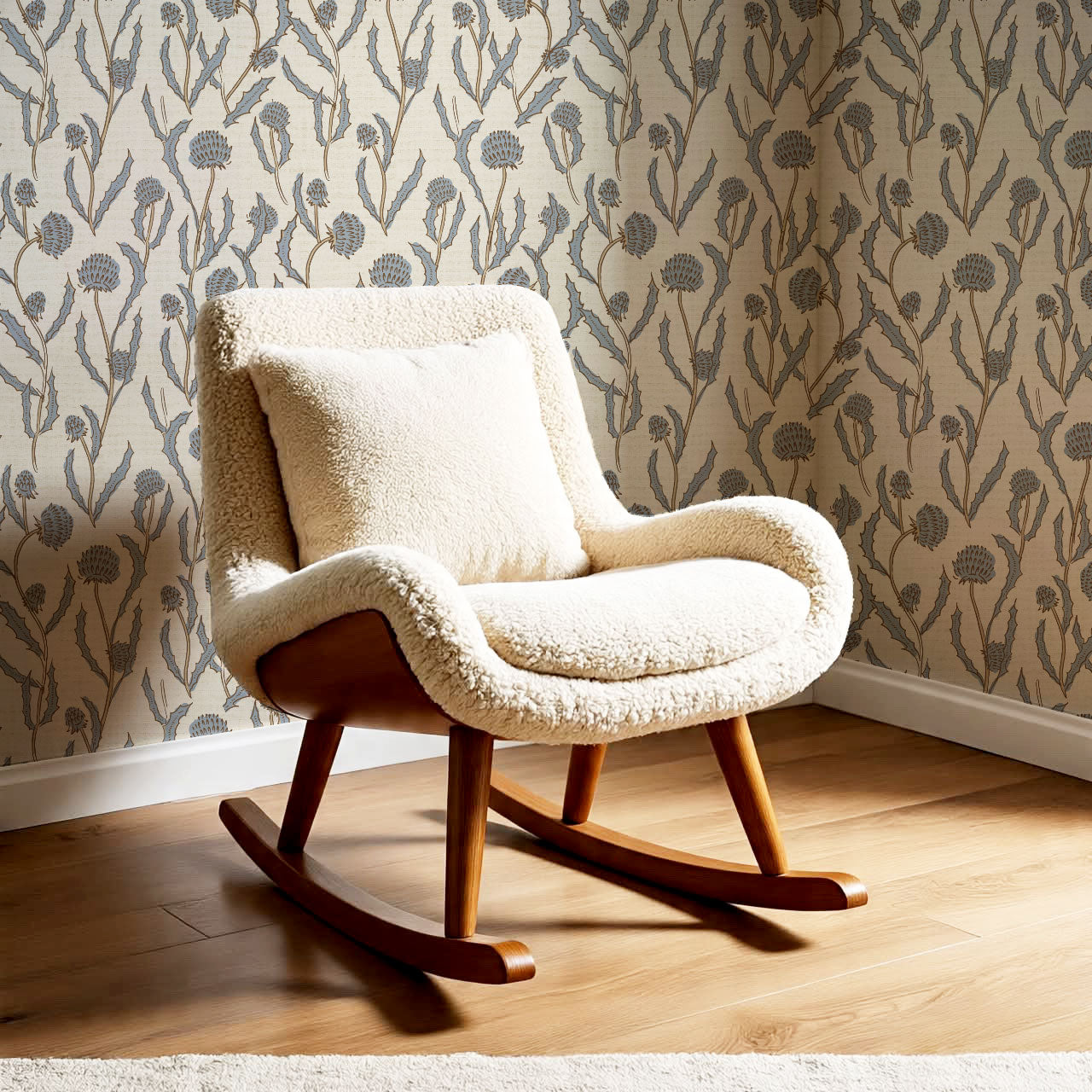 Zara Thistle Blooms Vintage Blue Wallpaper