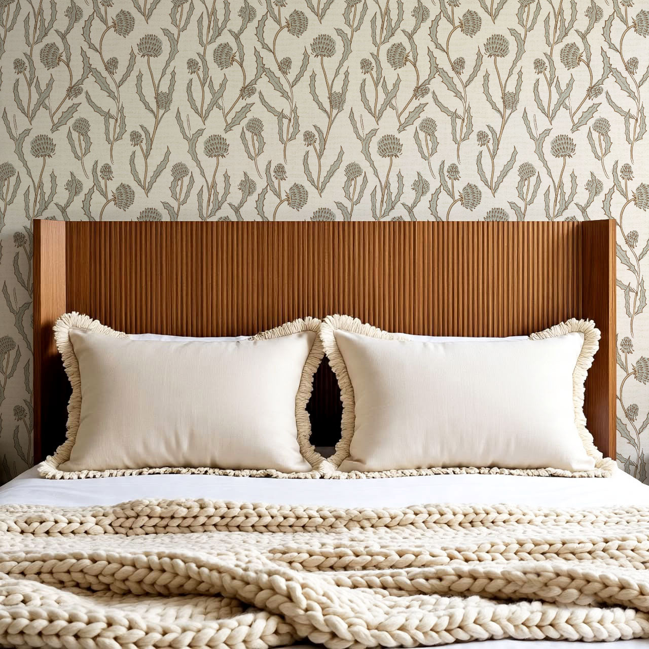 Zara Thistle Blooms Neutral Sage Wallpaper