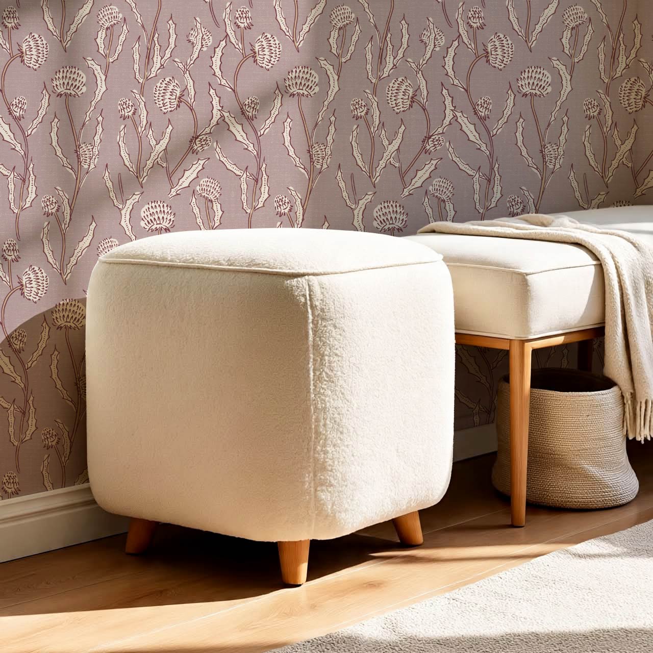 Zara Thistle Blooms Deep Mauve Wallpaper