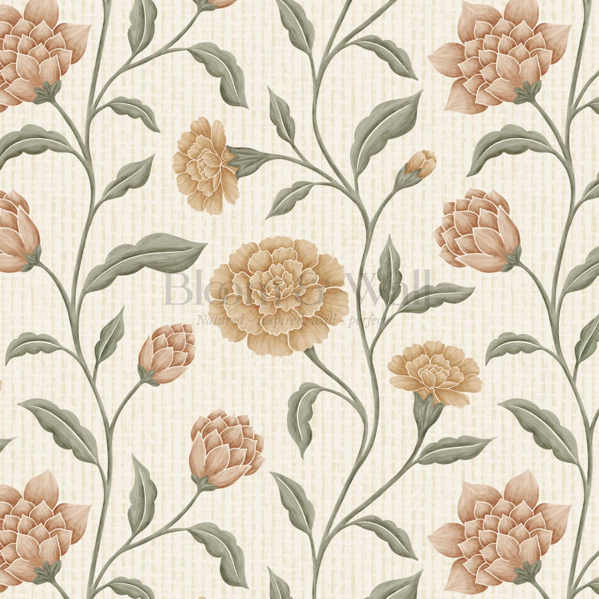 Zayda Bloomery Bone Sage Ochre Wallpaper