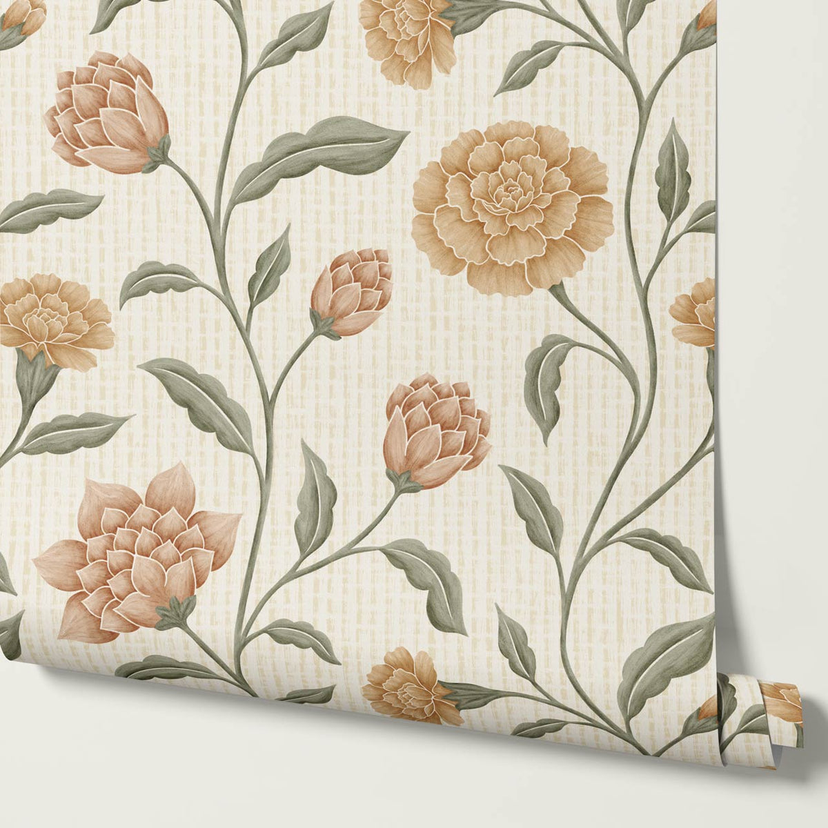 Zayda Bloomery Bone Sage Ochre Wallpaper