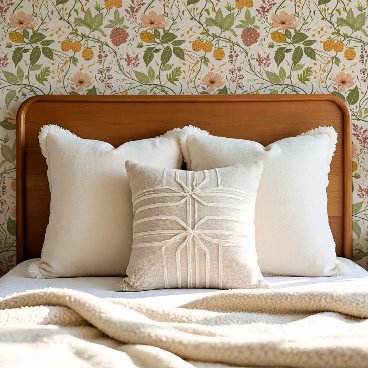 Zenaida Cosmea and Cloudberry Cream Ochre Blush Wallpaper