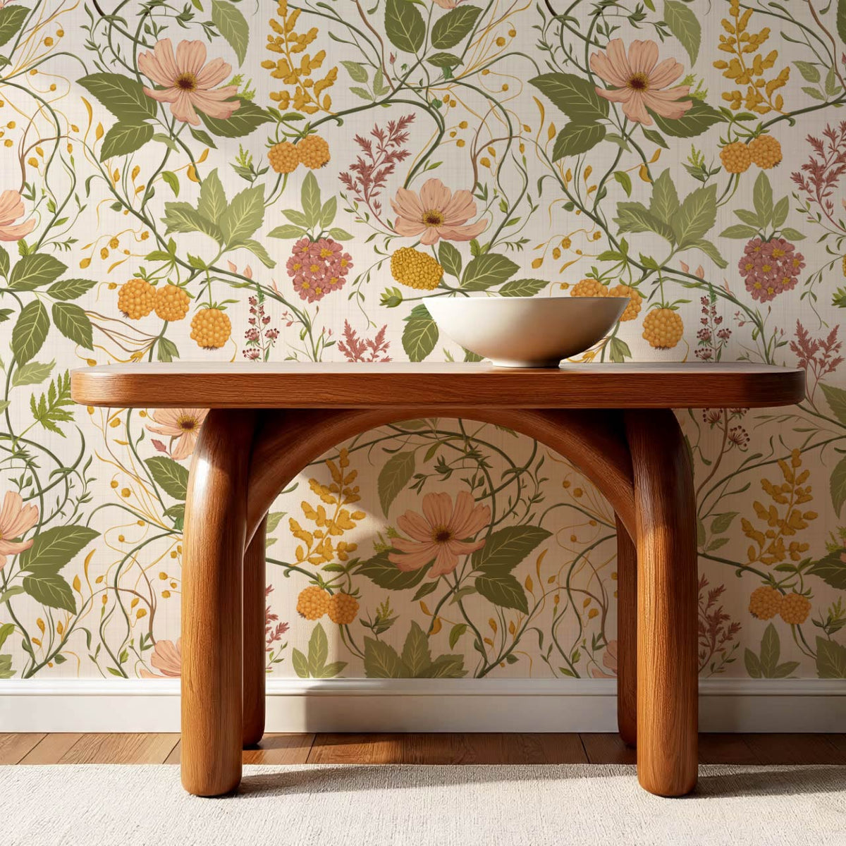 Zenaida Cosmea and Cloudberry Cream Ochre Blush Wallpaper